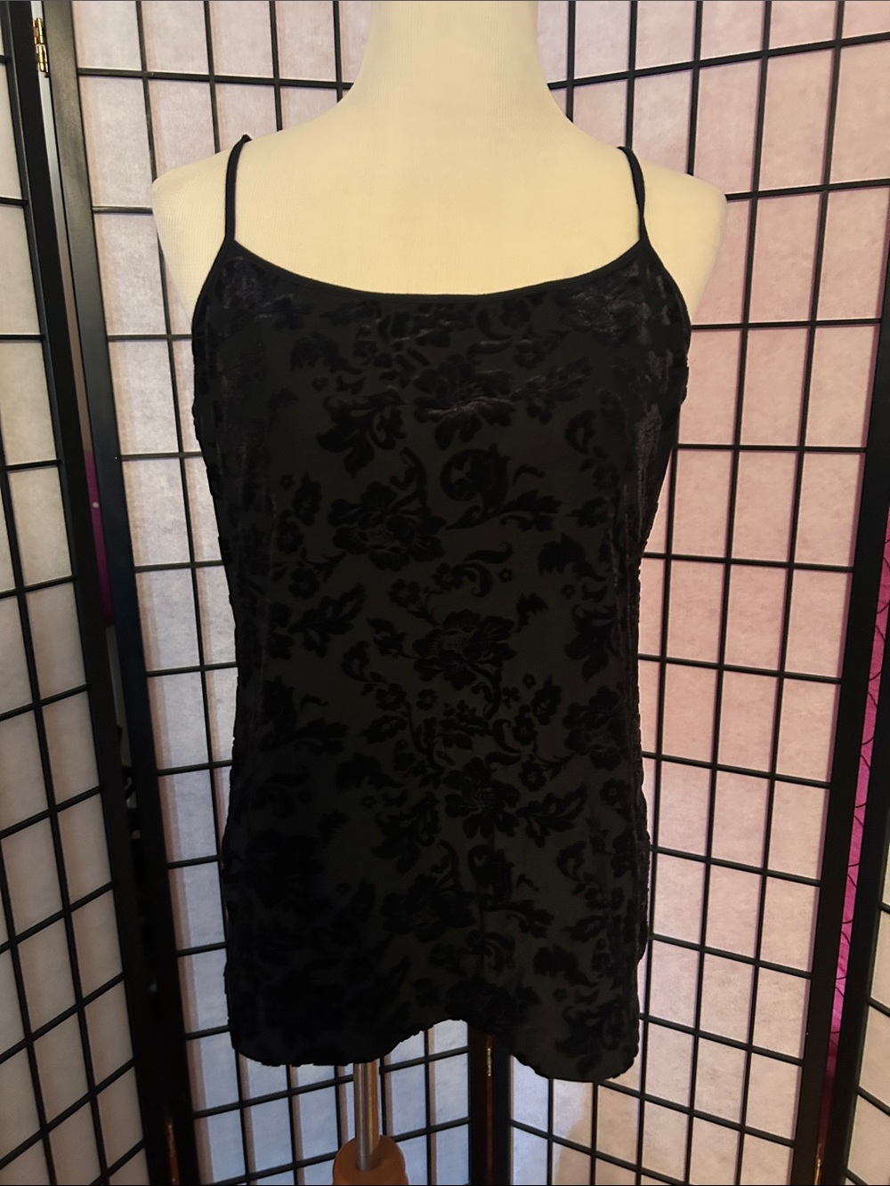 Black Floral Velvet Burnout Camisole Like New